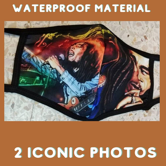 Bob Marley Waterproof Fabric Face Mask/3D graphic/3 Layers Open Pocket