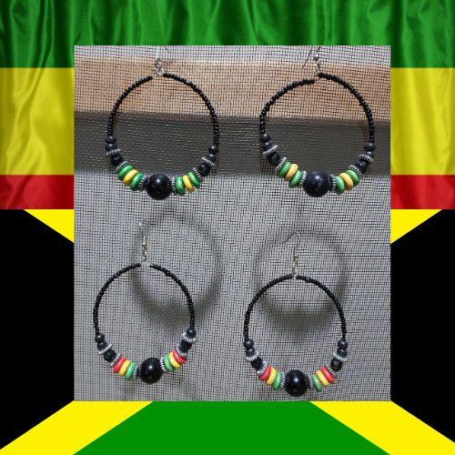 Jamaican Beaded Hoop Earring Rasta Colors/Fashion Jewelry