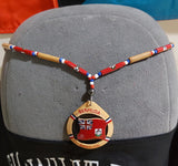 Necklace Bermuda beaded bamboo style/Bermudian hand carved wood pendant