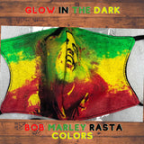Bob Marley face mask/Glow in the dark/3D graphic design/Rasta colours/Reusable/100% cotton/2 layers & open pocket/Bob Marley souvenir/Gift