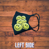 Emoji smiley face mask/ 3D happy face design/2 Layers open pocket/Glow in the dark/100% cotton material/Reusable/Yellow happy face emoji