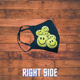 Emoji smiley face mask/ 3D happy face design/2 Layers open pocket/Glow in the dark/100% cotton material/Reusable/Yellow happy face emoji