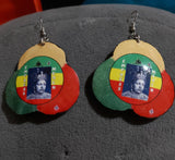 Rasta earring and necklace/Ethiopian Empress custom jewelry/Empress Menen Asfaw carved wooden earring and pendant/Rasta souvenir