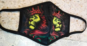 Lion with crown face mask/Rasta colour 3D print/3 layers open pocket/Waterproof material/Washable/Gift