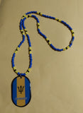 Barbados flag pendant necklace and earring/Bajan unisex beaded handmade jewelry