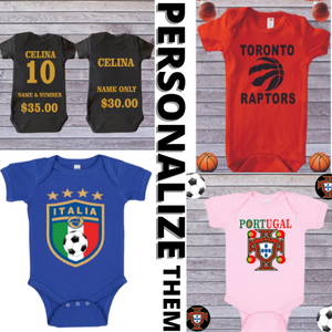 Personalize baby bodysuit/Soccer onesie personalize/Basketball romper customize