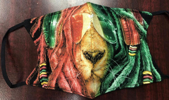 Rasta Lion  face mask/Glow in the dark/Rasta Gear/Reusable face mask/Rasta lion with glasses/2 Layers open pocket