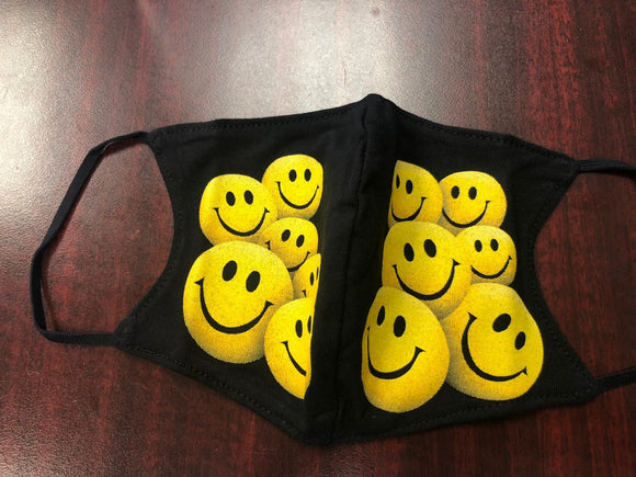 Emoji smiley face mask/ 3D happy face design/2 Layers open pocket/Glow in the dark/100% cotton material/Reusable/Yellow happy face emoji