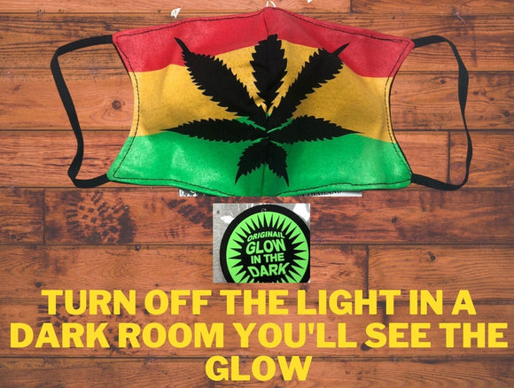 Weed face mask/Rasta color design/Weed with leave/Weed glow in the dark face mask/Ganja design 3D mask/2 Layers open pocket/Washable and reusable