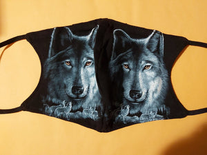 Wolf 3D graphic face mask/Glow in the dark/2 Layers open pocket/Native pride souvenir