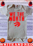 We the north red & white baby onesie