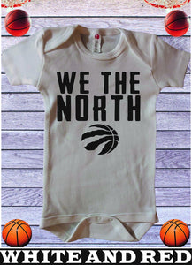 We the north red & white baby onesie