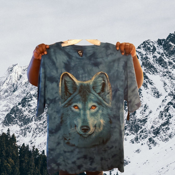 Blue tie and dye wolf t-shirt/New glow in the wolf shirt /Native Wolf 3D Graphic print/100% Cotton