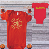 Toronto Raptors Newest Fan Red And Gold Personalize Baby Onesie