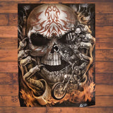 3D Skull Flames Glow In The Dark Biker Shirt