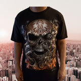 3D Skull Flames Glow In The Dark Biker Shirt