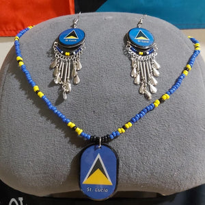 St Lucia flag necklace and earring/St Lucian carnival style beaded jewelry